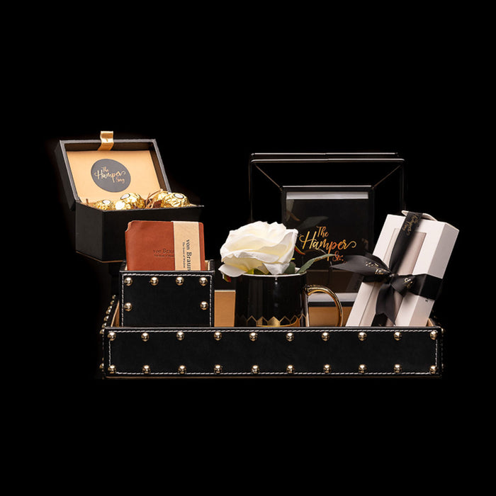 Designer Leatherite Tray Set - Black gift pack