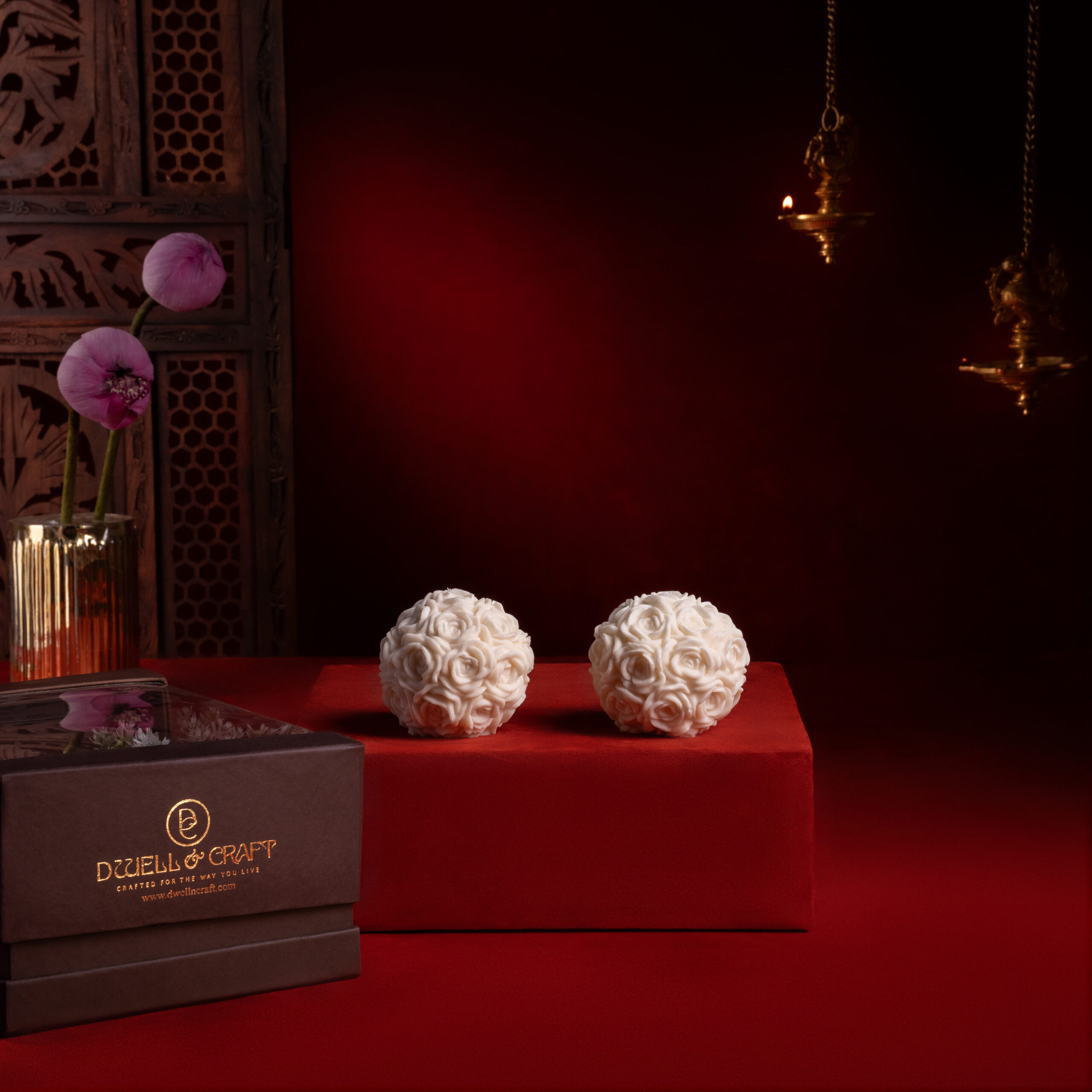 The Rosette Pair – Sculpted Soy Wax Candle Set by Dwell & Craft